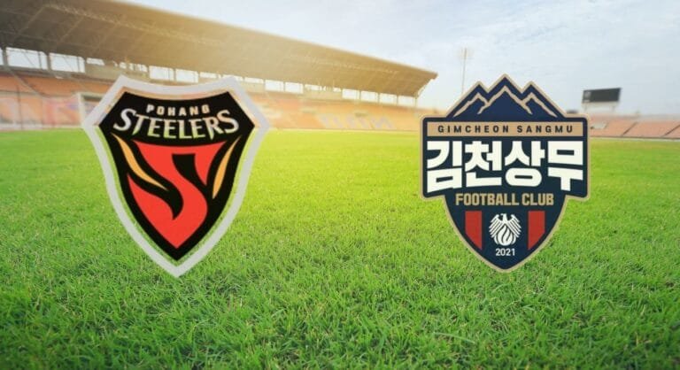 포항 스틸러스 vs 김천상무 FC 상대 전적을 나타낸 두 팀 엠블럼