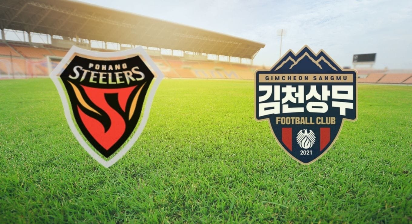포항 스틸러스 vs 김천상무 FC 상대 전적을 나타낸 두 팀 엠블럼