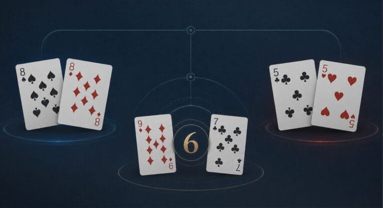 바카라 사이드 베팅인 플레이어 페어, 뱅커 페어, 슈퍼 식스를 카드로 구분한 이미지